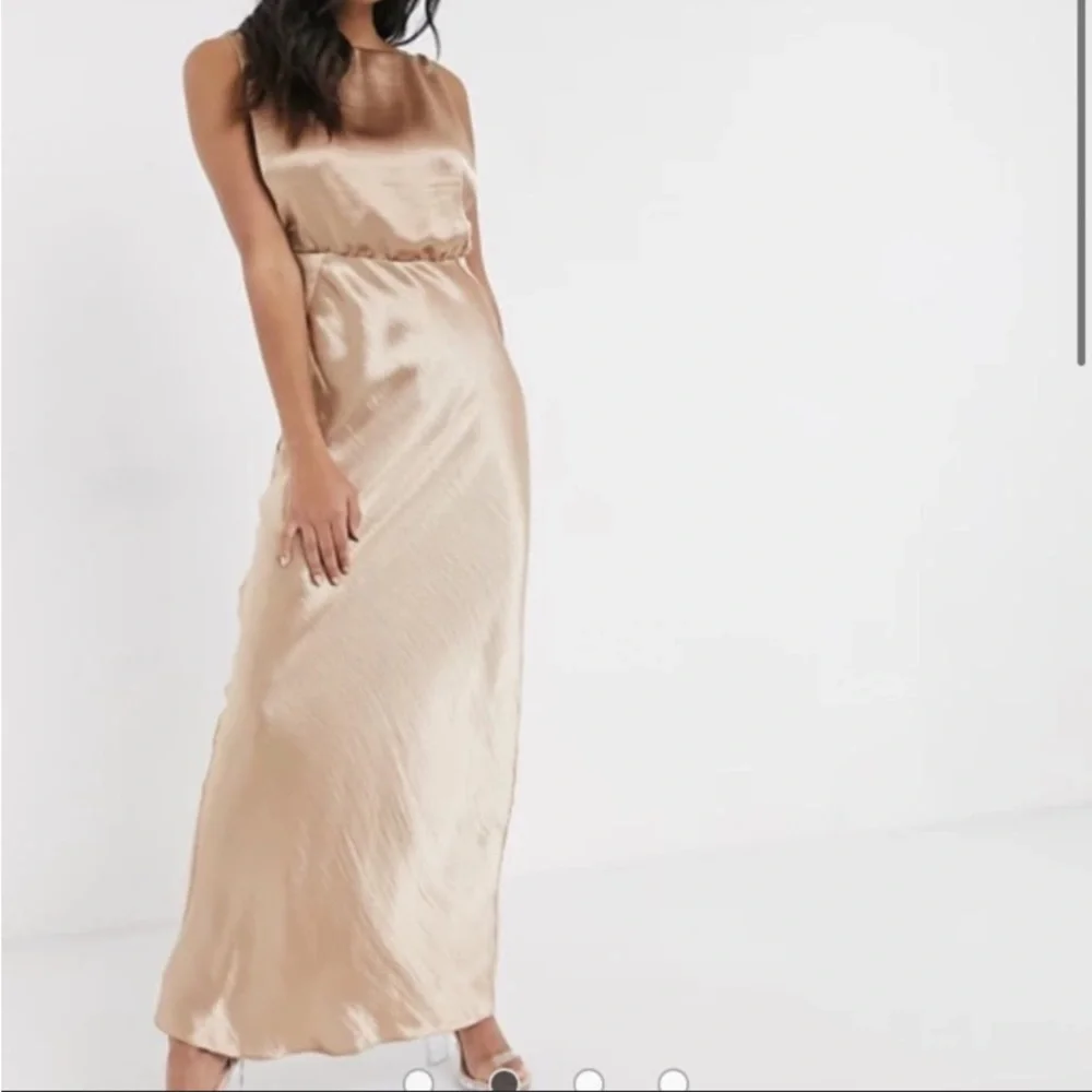 asos gold satin dress ASOS DESIGN scoop back bias cut satin maxi dress in champagne-Gold